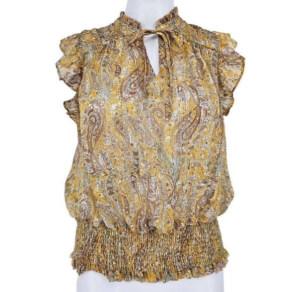 Rachel Zoe Paisley Shirred Metallic Blouse S - Picture 1 of 4